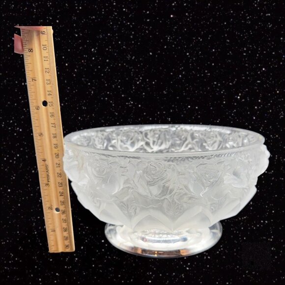 Frosted Satin Crystal Rose Pattern Compote On Silverplate Base Made West Germany - Picture 13 of 13
